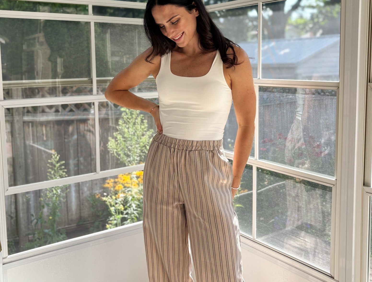 Coco Stripe Elastic Waist Linen Lounge Pants - Love and Lee Apparel