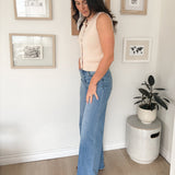 The Tori High Rise Medium Wash Frayed Hem Wide Leg Jeans - Love and Lee Apparel