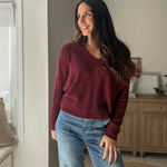 The 'Elanora' Long Sleeve V-Neck Pullover Knit in Cabernet - Love and Lee Apparel