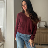 The 'Elanora' Long Sleeve V-Neck Pullover Knit in Cabernet - Love and Lee Apparel