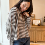 The Autumn Air Stripe Raw Edge Drop Shoulder Knit Cardigan - Love and Lee Apparel