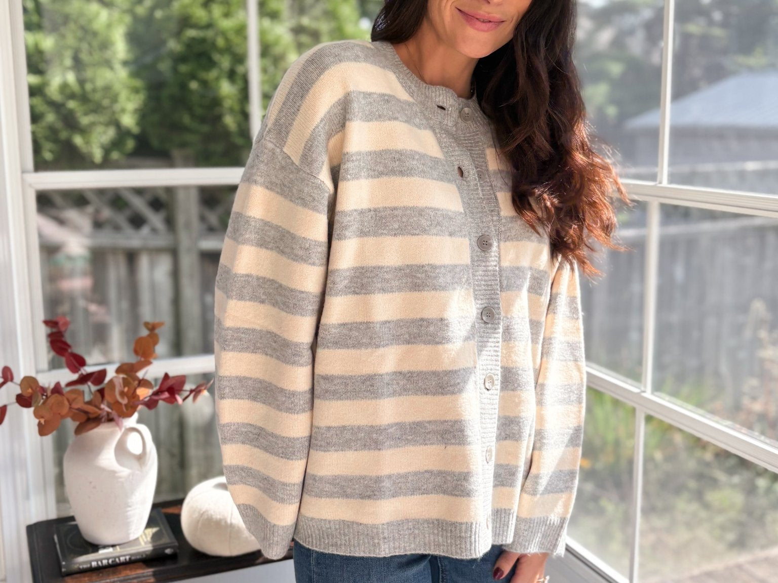 Morning Mist Striped Button Down Boxy Knit Cardigan - Love and Lee Apparel