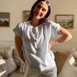 The Ruth Short Sleeve Henley Detail Blouse with Ruched Shoulder - Love and Lee Apparel