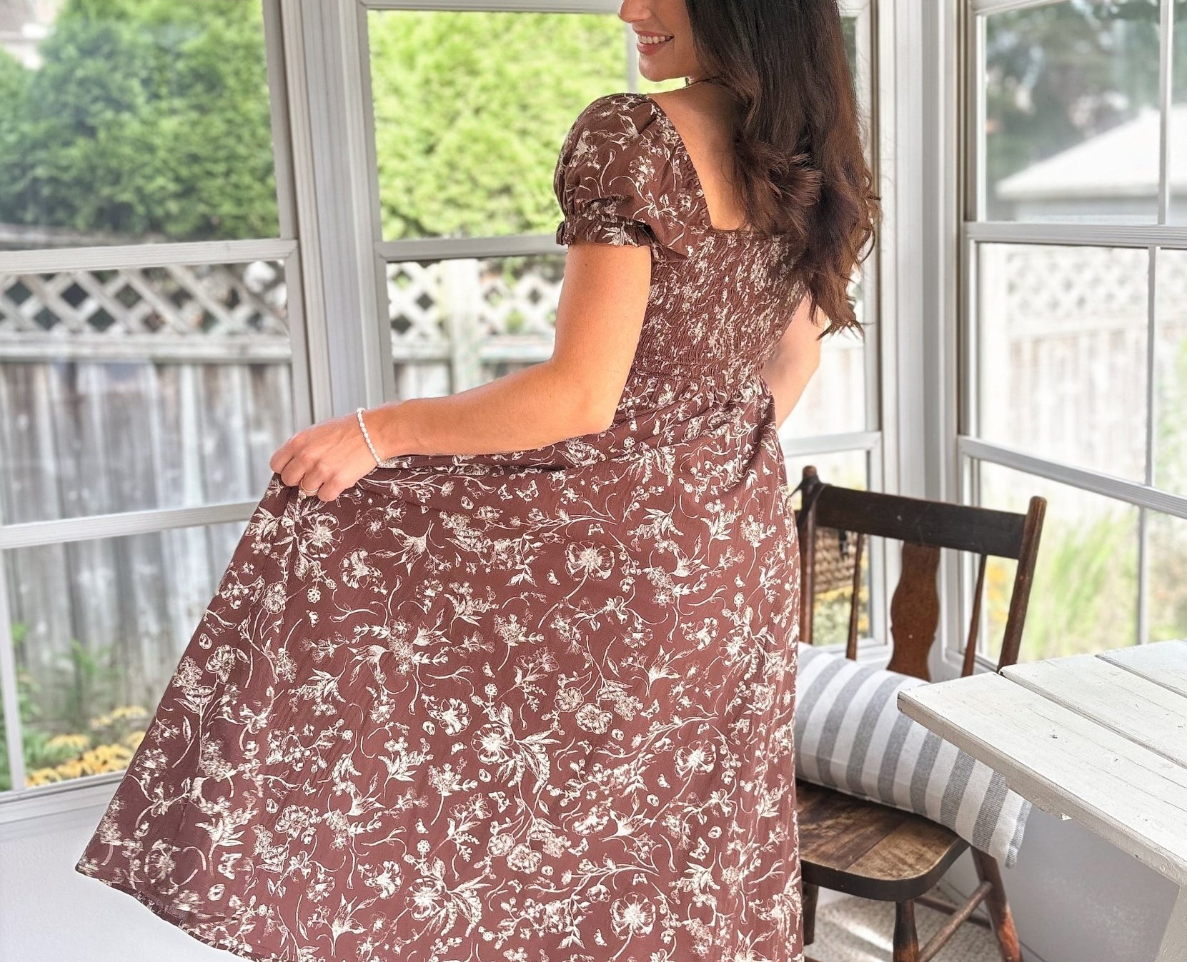 The Elphie Floral Toile Front Tie Smocked Midi Dress - Love and Lee Apparel