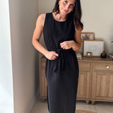 The Peyton Sleeveless Tie Detail Linen Effect Woven Midi Dress - Love and Lee Apparel