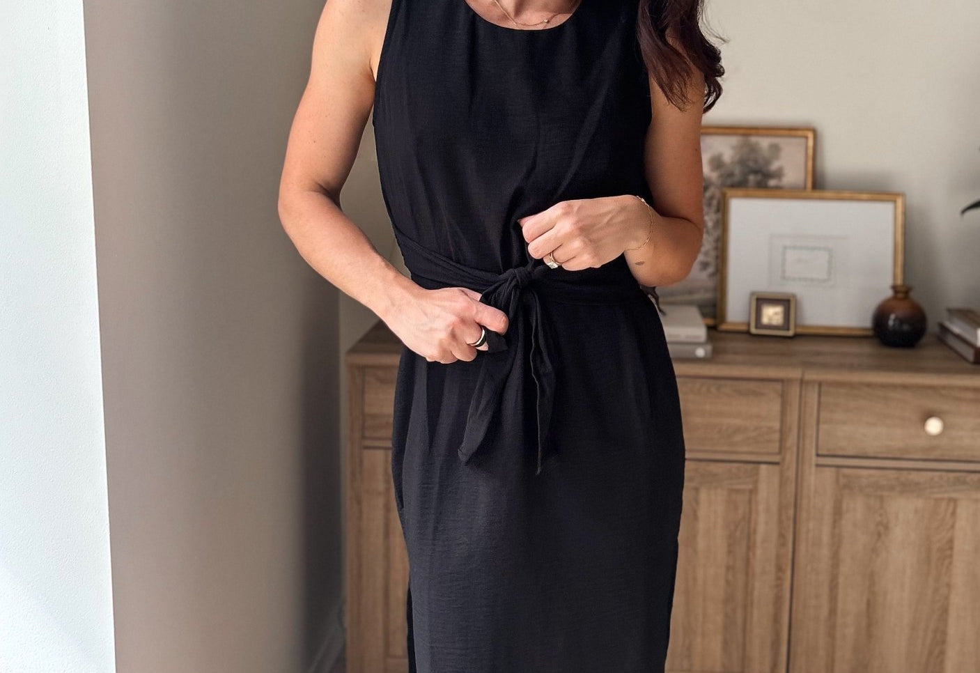 The Peyton Sleeveless Tie Detail Linen Effect Woven Midi Dress - Love and Lee Apparel