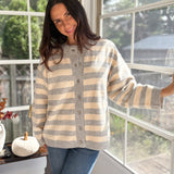 Morning Mist Striped Button Down Boxy Knit Cardigan - Love and Lee Apparel