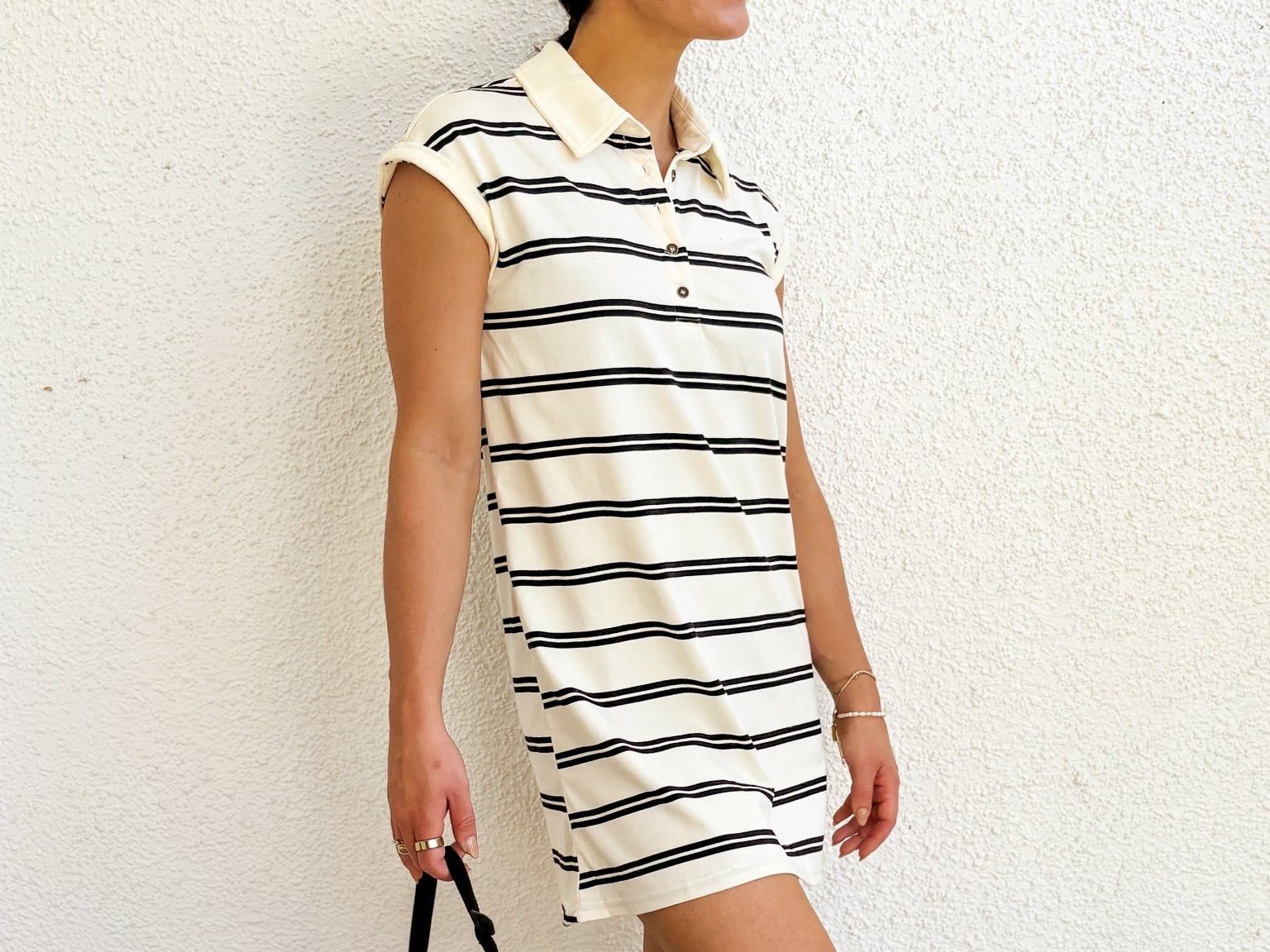 The Tess Stripe Collared Short Sleeve Mini Shirt Dress - Love and Lee Apparel