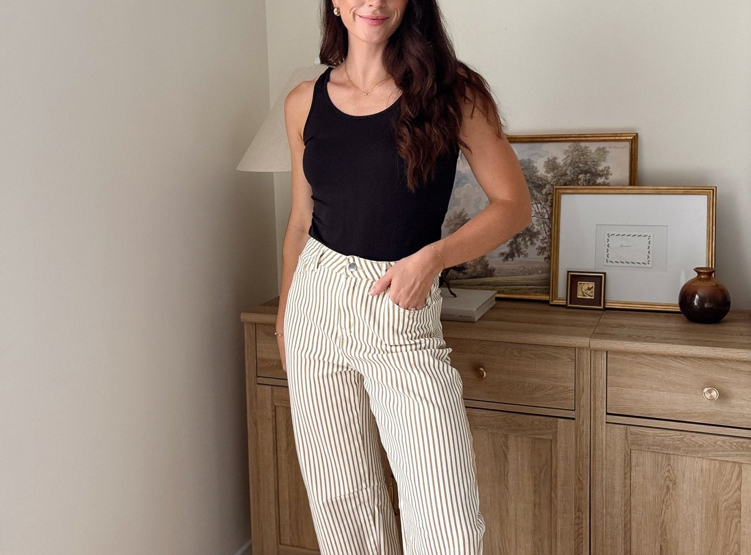 The Cecelia Stripe Cotton Barrel Jeans Casual High Waist Pants - Love and Lee Apparel