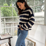 'Meet Me on Campus' Multi-Color Stripe Rolled Neck Knit Cardigan - Love and Lee Apparel