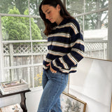 'Meet Me on Campus' Multi-Color Stripe Rolled Neck Knit Cardigan - Love and Lee Apparel