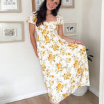The Irene Floral Ruched Bust Puff Sleeve Midi Dress - Love and Lee Apparel