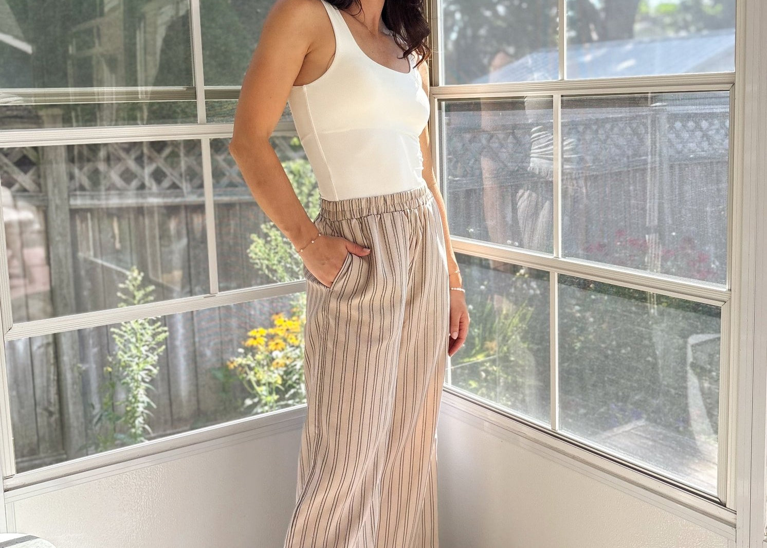Coco Stripe Elastic Waist Linen Lounge Pants - Love and Lee Apparel