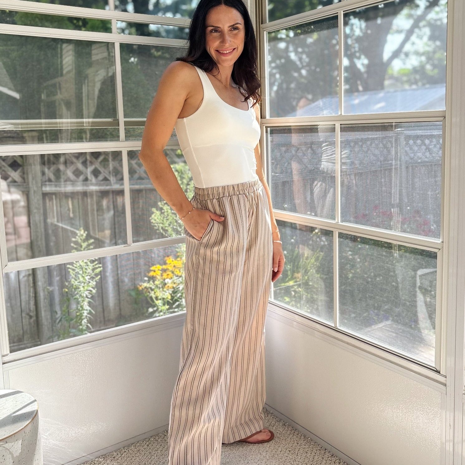 Coco Stripe Elastic Waist Linen Lounge Pants - Love and Lee Apparel