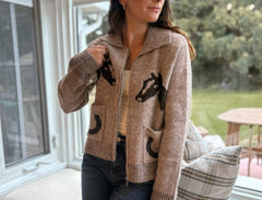 The Cotswold Jacquard Collared Zip-Up Knit Cardigan - Love and Lee Apparel