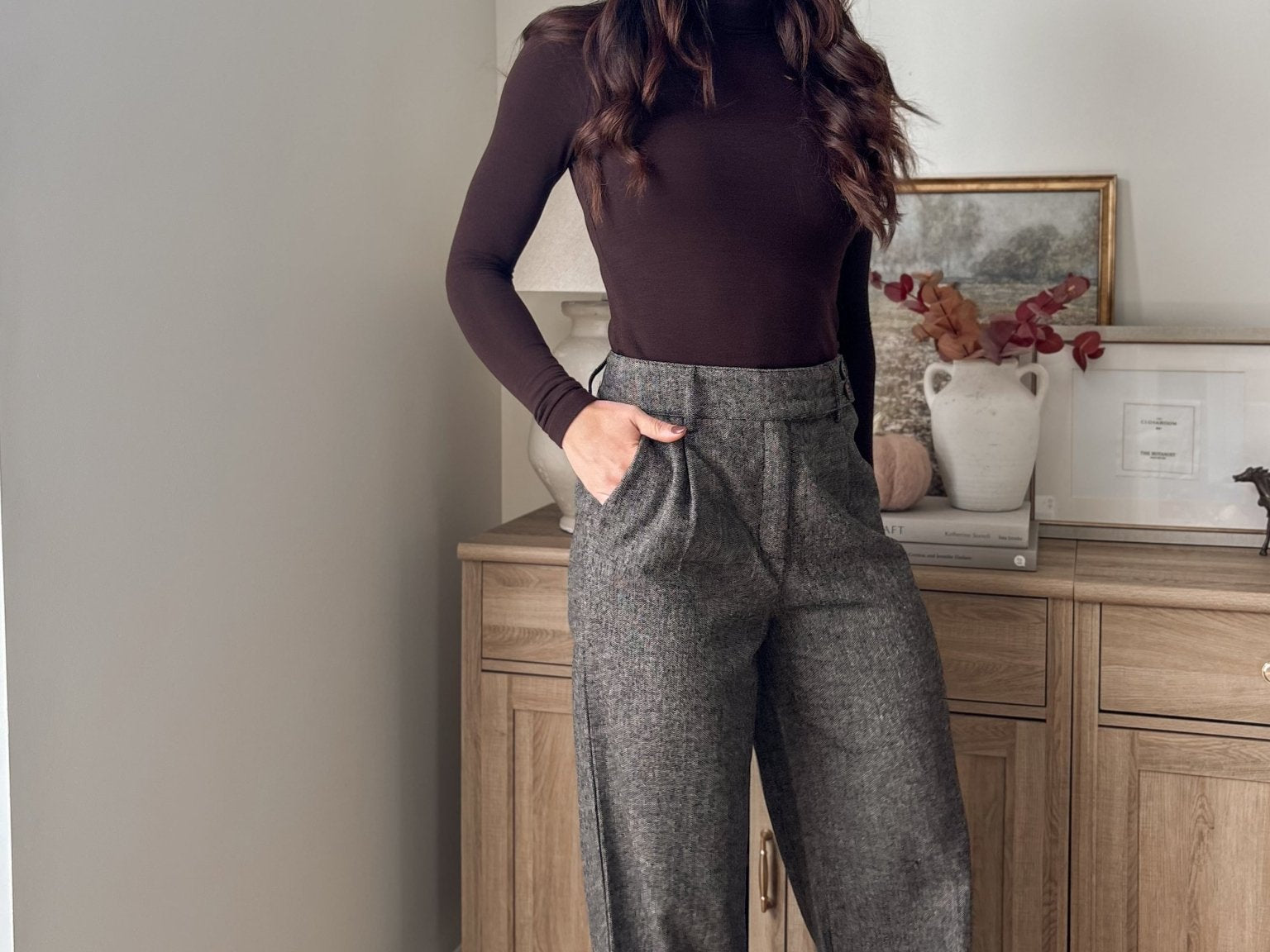 The 'Tweed & Pine' High Waisted Pleated Wide Leg Wool Blend Trousers - Love and Lee Apparel