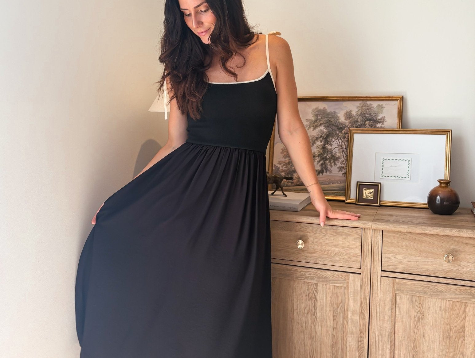 The Chanel Contrast Tie Spaghetti Strap Mix Media Midi Dress - Love and Lee Apparel