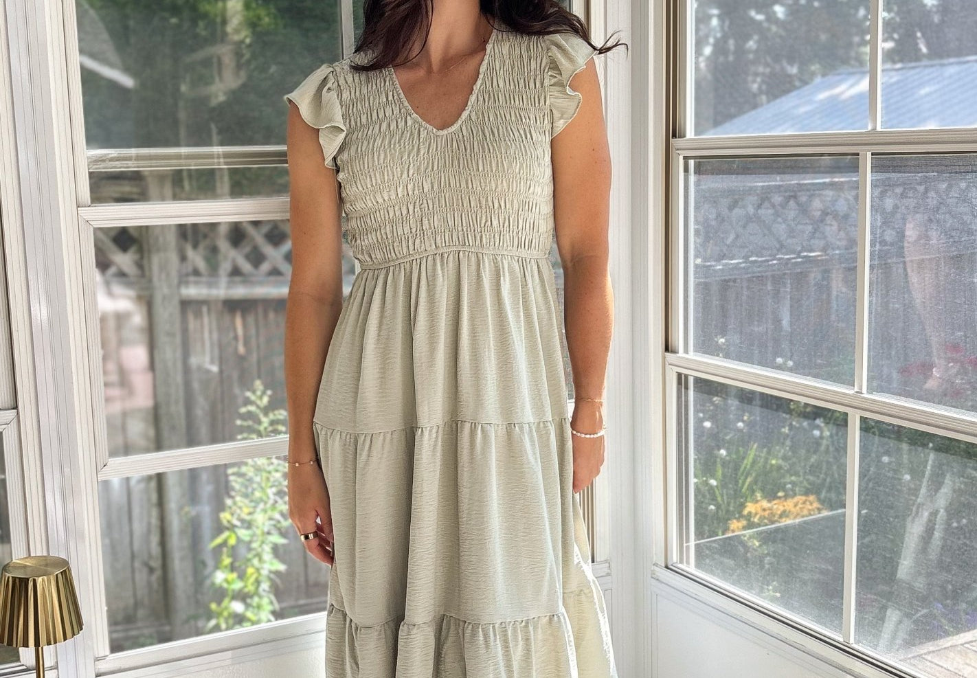 The Maureen Flutter Sleeve V Neck Smocked Midi Dress - Love and Lee Apparel