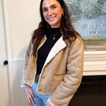 The Monique Long Sleeve Gold Button Closure Inner Fur Faux Suede Jacket - Love and Lee Apparel