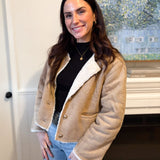 The Monique Long Sleeve Gold Button Closure Inner Fur Faux Suede Jacket - Love and Lee Apparel
