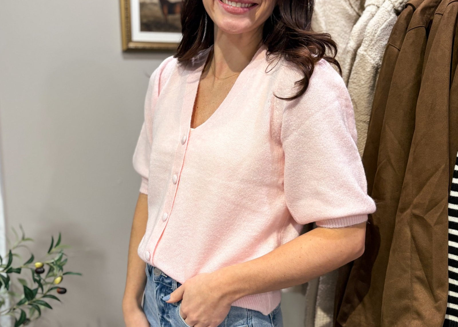 Liva V - neck Short Sleeve Cardigan - Love and Lee Apparel