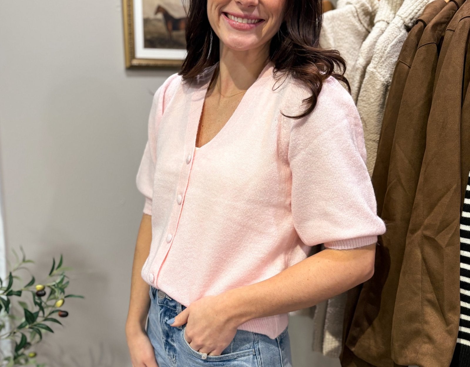 Liva V - neck Short Sleeve Cardigan - Love and Lee Apparel