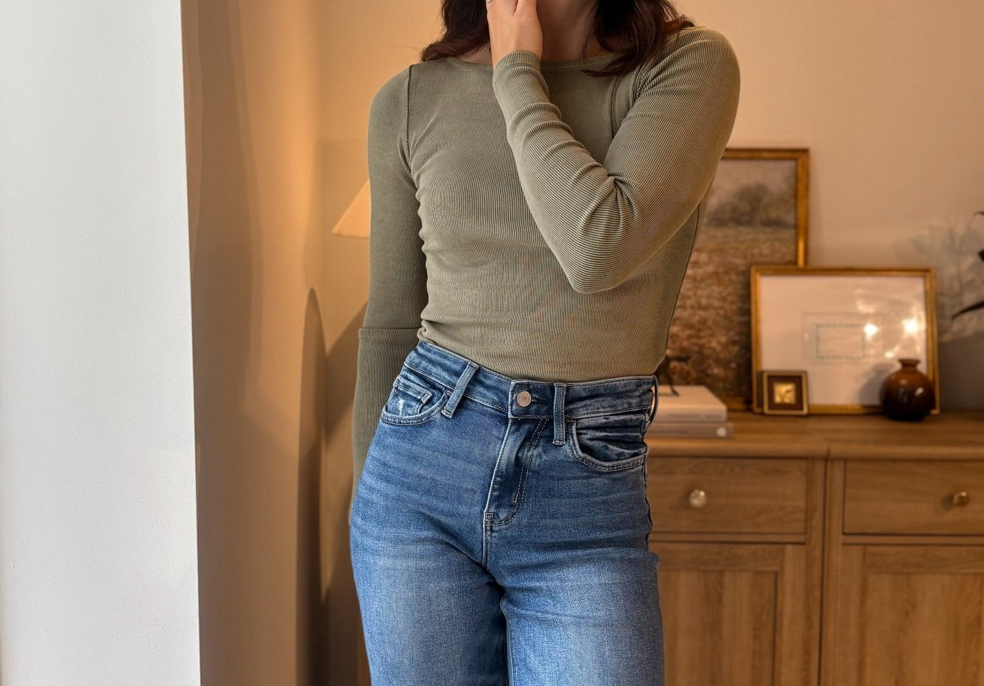 The Strolling Fields Boat Neck Long Sleeve Ribbed Knit Top in Green - Love and Lee Apparel