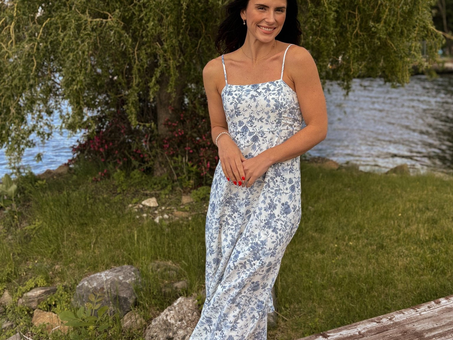 Tides Watercolour Floral Spaghetti Strap Midi Dress - Love and Lee Apparel