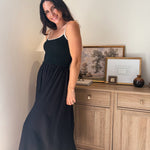 The Chanel Contrast Tie Spaghetti Strap Mix Media Midi Dress - Love and Lee Apparel