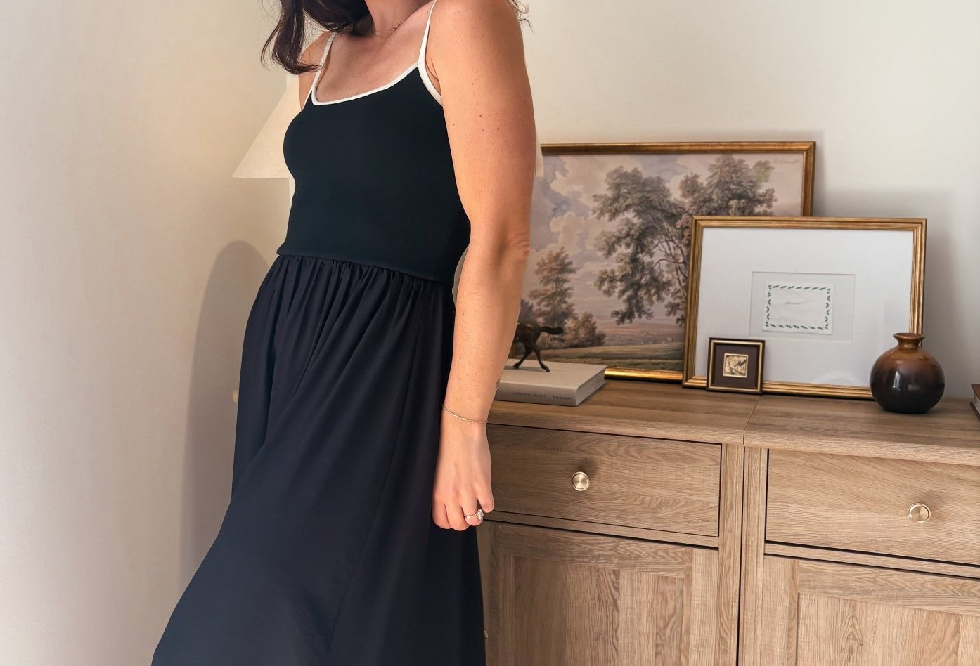 The Chanel Contrast Tie Spaghetti Strap Mix Media Midi Dress - Love and Lee Apparel