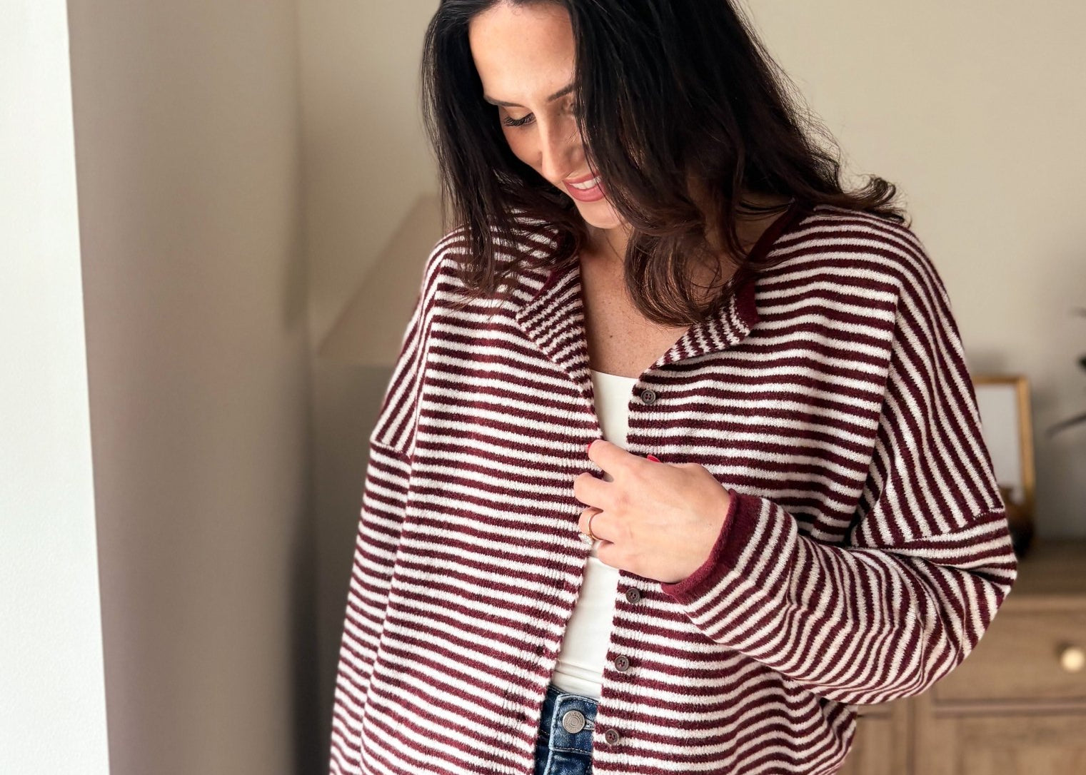 The Heirloom Stripe Raw Edge Drop Shoulder Knit Cardigan - Love and Lee Apparel