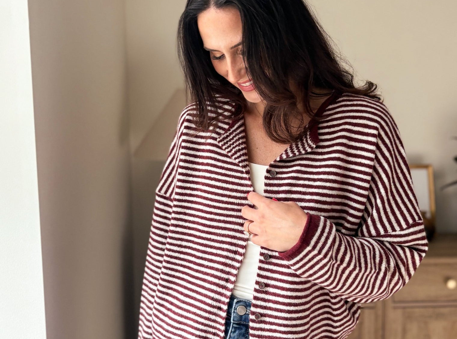 The Heirloom Stripe Raw Edge Drop Shoulder Knit Cardigan - Love and Lee Apparel
