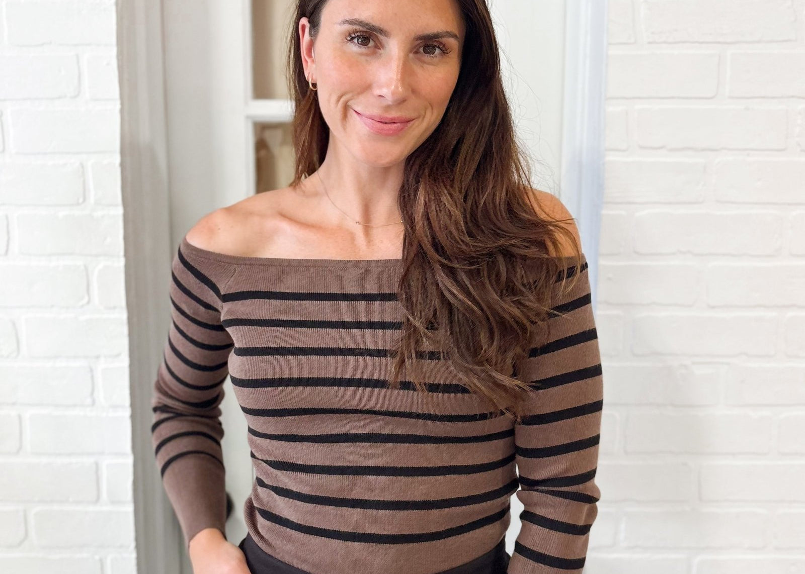 The Melanie Stripe Off the Shoulder Long Sleeve Knit Sweater - Love and Lee Apparel