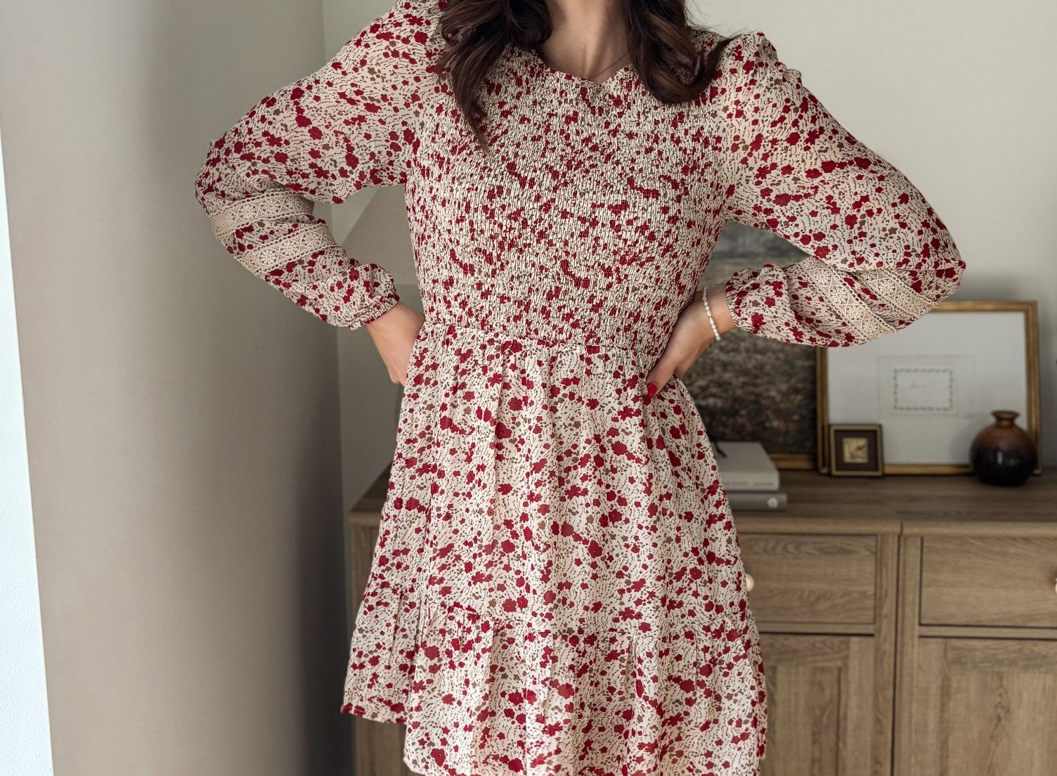 The Early Harvest Lace Trim Smocking Printed Mini Dress - Love and Lee Apparel