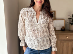 The Vintage Stonehouse Floral Print Split Neck Long Sleeve Blouse - Love and Lee Apparel