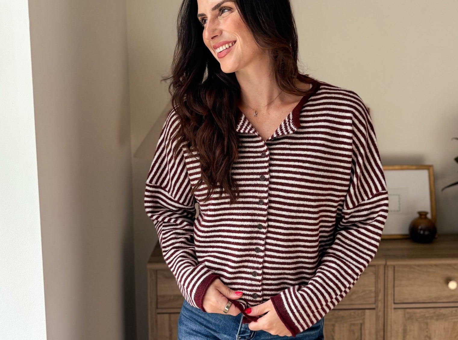 The Heirloom Stripe Raw Edge Drop Shoulder Knit Cardigan - Love and Lee Apparel