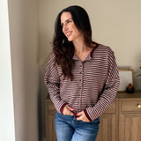 The Heirloom Stripe Raw Edge Drop Shoulder Knit Cardigan - Love and Lee Apparel