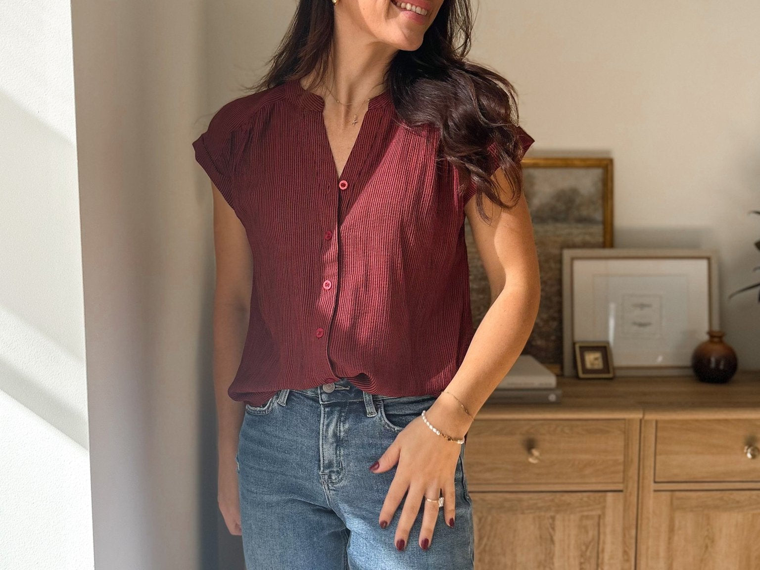 Honeycrisp Pinstripe Short Sleeve Button Down Shirt - Love and Lee Apparel