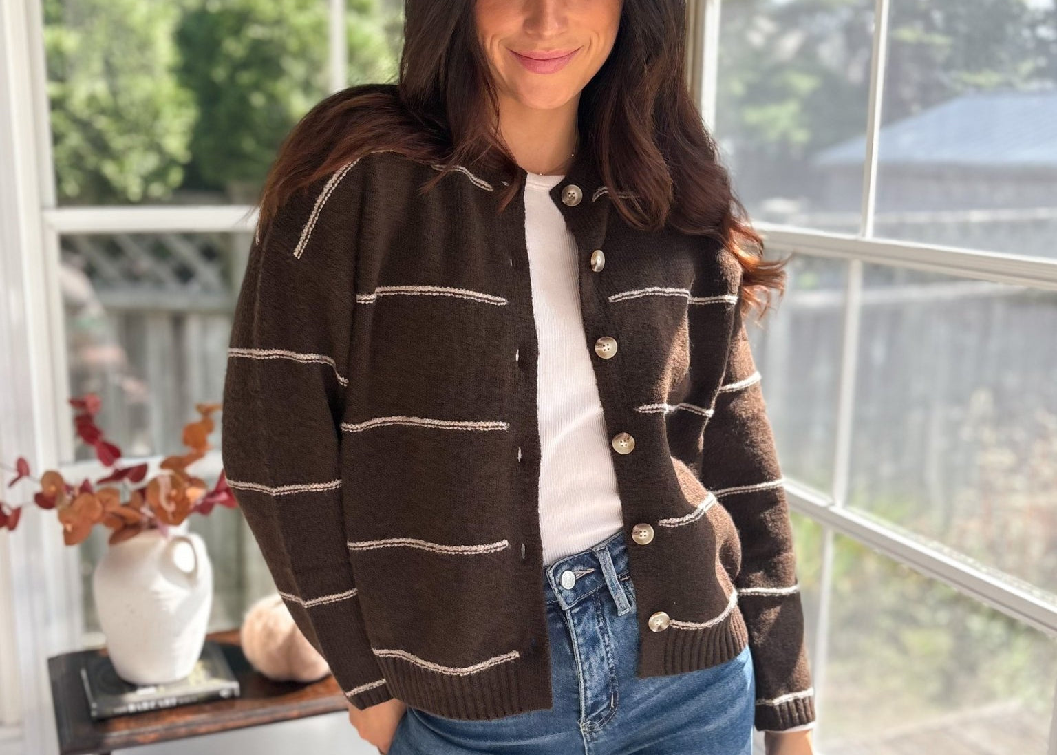 Fallen Leaves Stripe Button Down Cardigan - Love and Lee Apparel