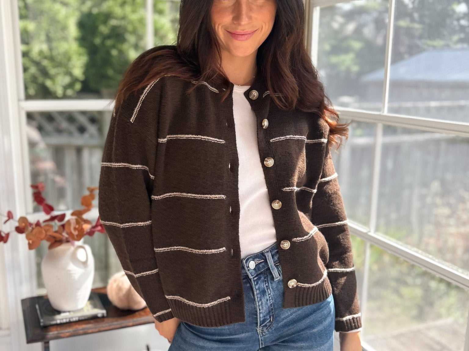 Fallen Leaves Stripe Button Down Cardigan - Love and Lee Apparel