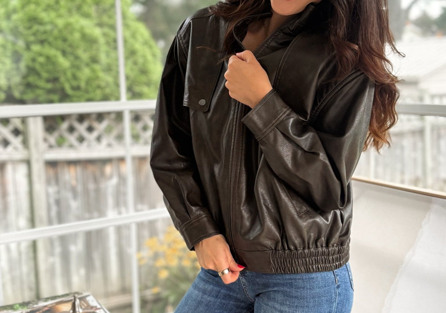 'The Varsity Club' Collared Zip-Up Faux Leather Bomber Jacket - Love and Lee Apparel