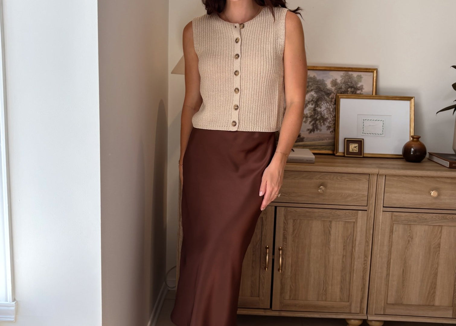 The Magnolia Satin Midi Skirt in Chocolate Brown - Love and Lee Apparel