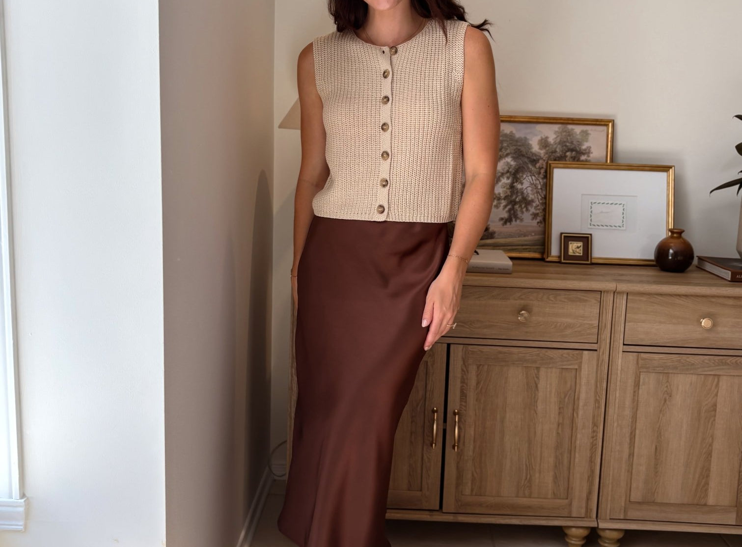 The Magnolia Satin Midi Skirt in Chocolate Brown - Love and Lee Apparel