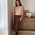The Magnolia Satin Midi Skirt in Chocolate Brown - Love and Lee Apparel