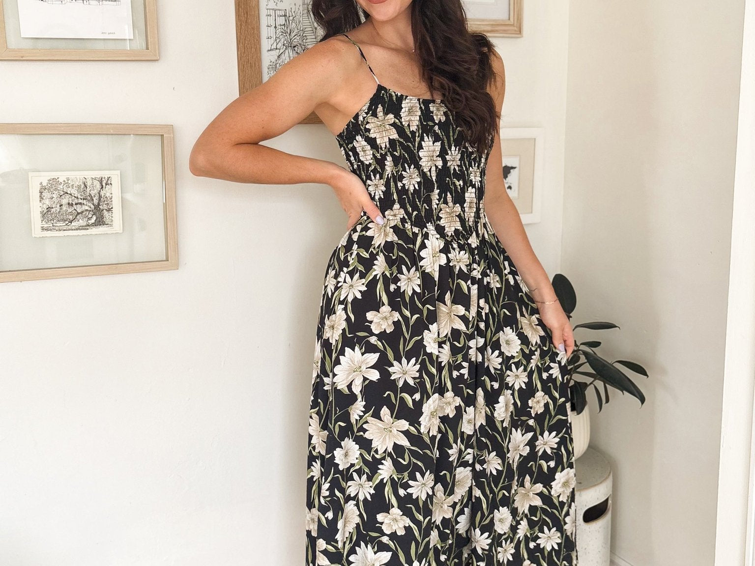 The Isabelle Floral Smocked Spaghetti Strap Midi Sundress - Love and Lee Apparel