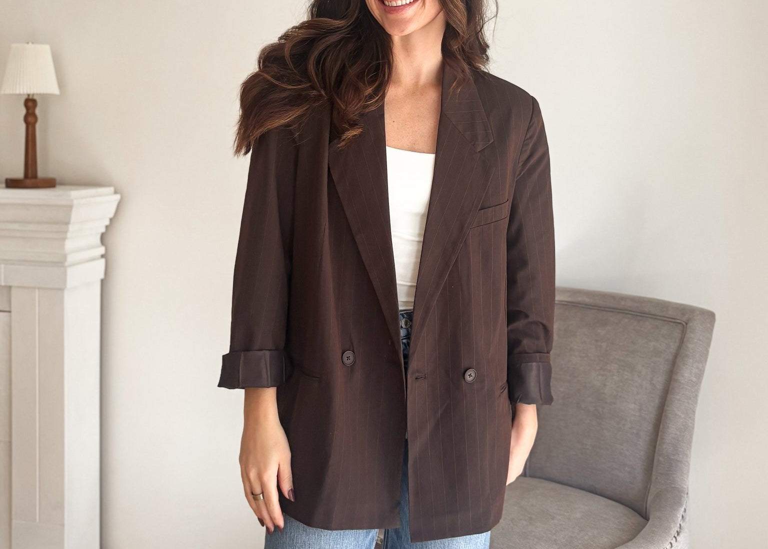 The '9 to Thrive' Long Sleeve Pinstripe Blazer - Love and Lee Apparel