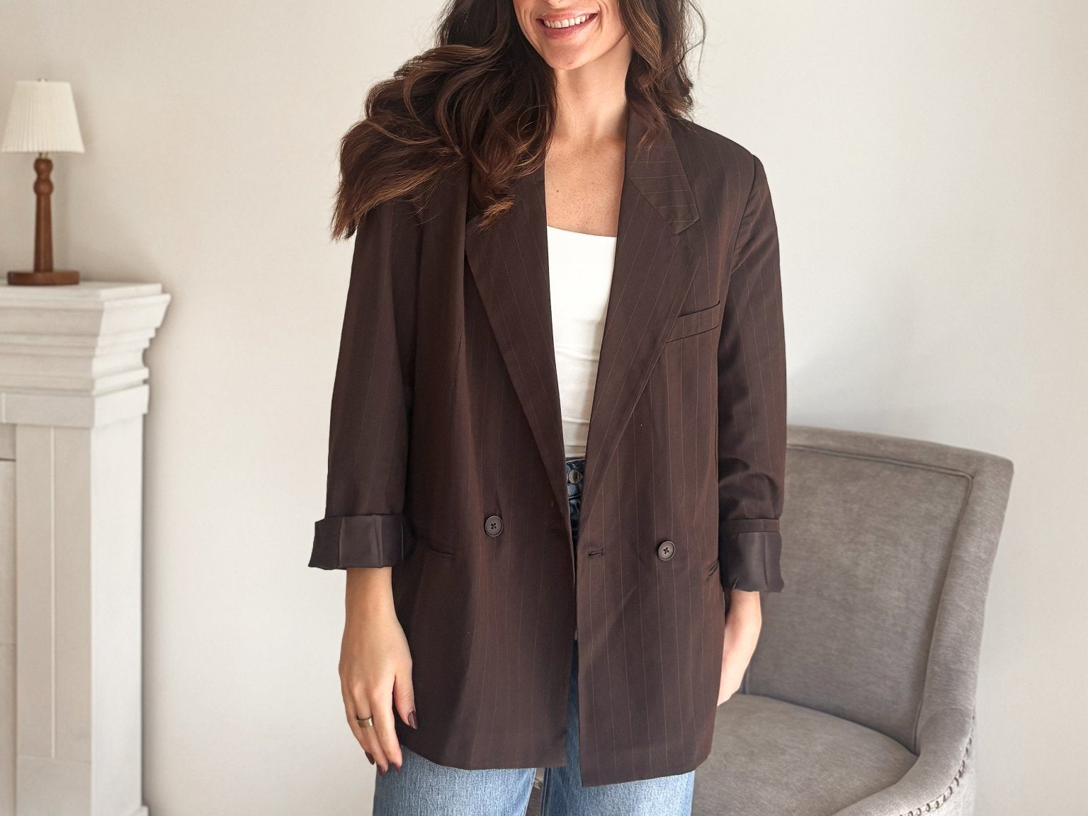 The '9 to Thrive' Long Sleeve Pinstripe Blazer - Love and Lee Apparel