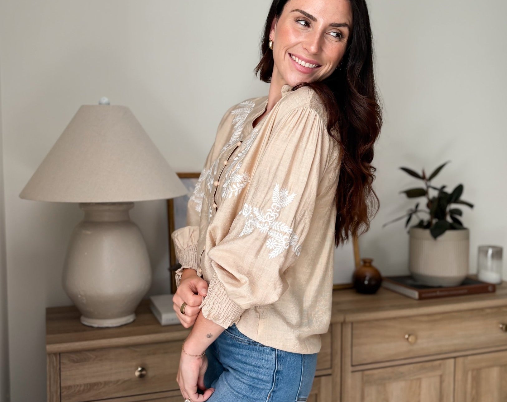 The Aspen Floral Embroidered Cotton Blend Blouse Boho Puff Sleeve - Love and Lee Apparel