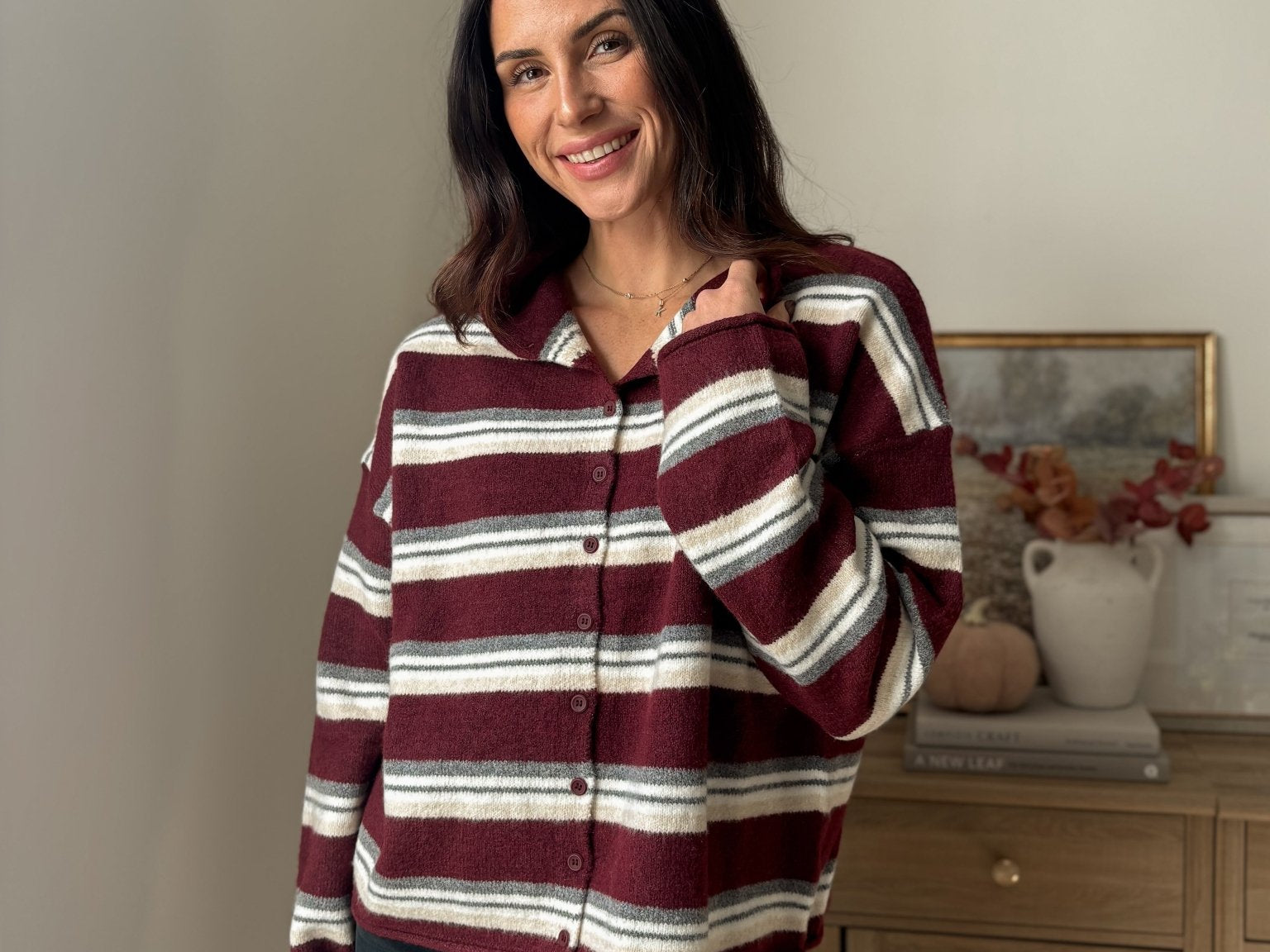 The 'Sparkling Cider' Multi-Color Stripe Rolled Neck Knit Cardigan - Love and Lee Apparel