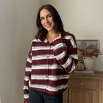 The 'Sparkling Cider' Multi-Color Stripe Rolled Neck Knit Cardigan - Love and Lee Apparel